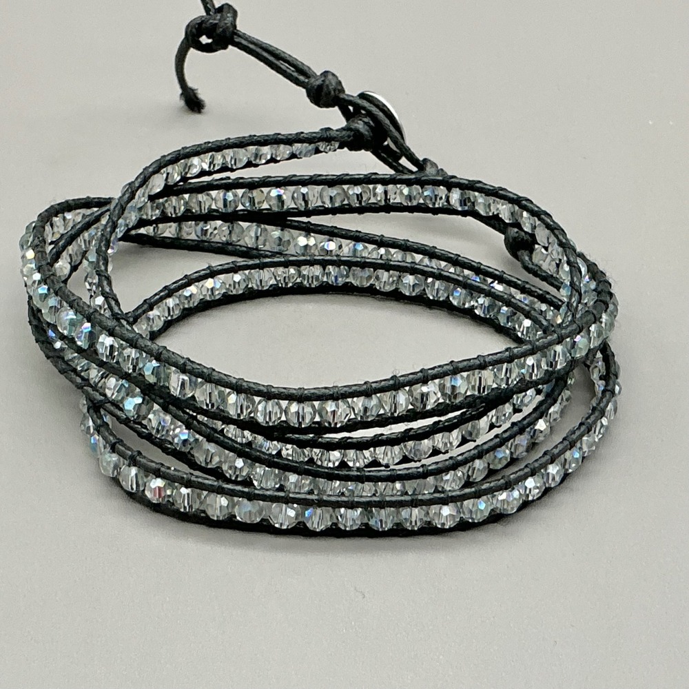 Victoria Emerson Wrap Bracelet Women Black Clear Crystal Boho Beaded Jewelry
